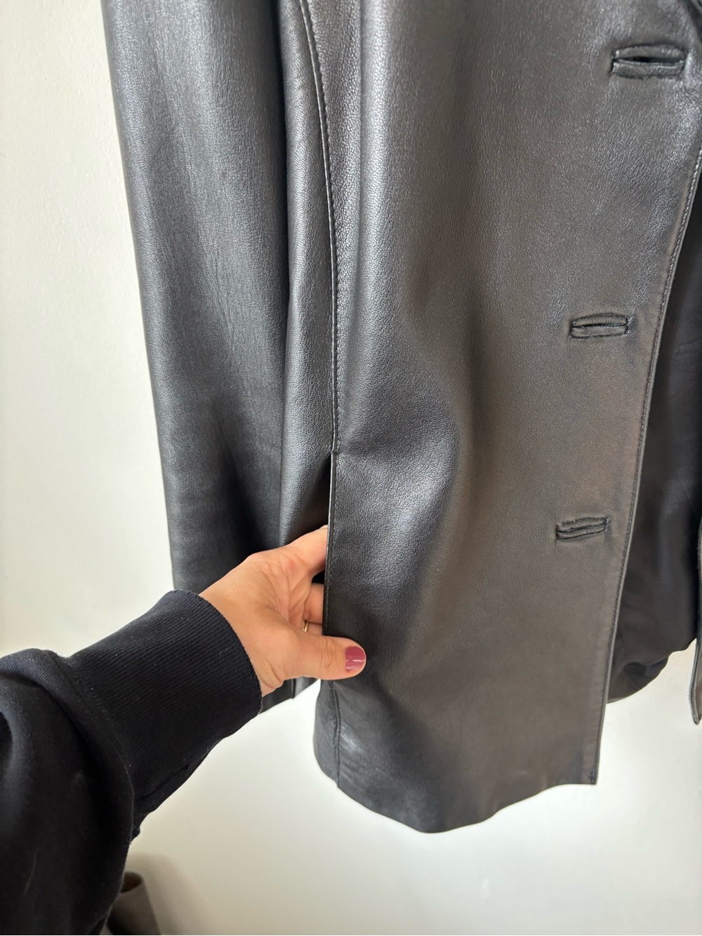 MINT - vintage y2k classic Women's Black Leather Button-Front Blazer Jacket - Picture 5 of 10